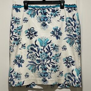 🩵 Beautiful Print! Talbots Sz 16 White Blue Aqua Floral Bodycon Straight Skirt